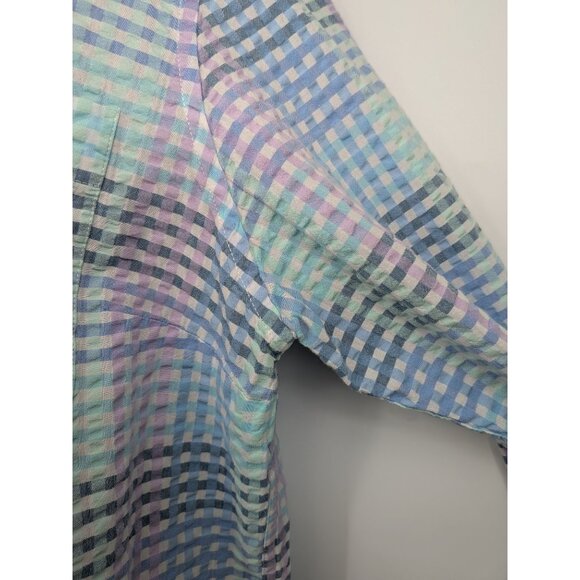 L.L. Bean Check Plaid Women Button Up Shirt L Vacation Seersucker Coastal Retro - Picture 6 of 12